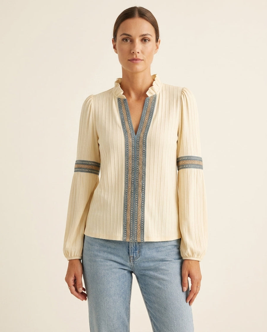 Monica | Vintage V-Neck Blouse