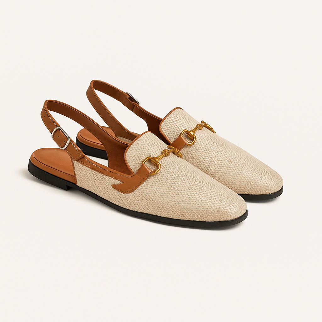 Women's Gold Flat Sandals With Metallic Buckle