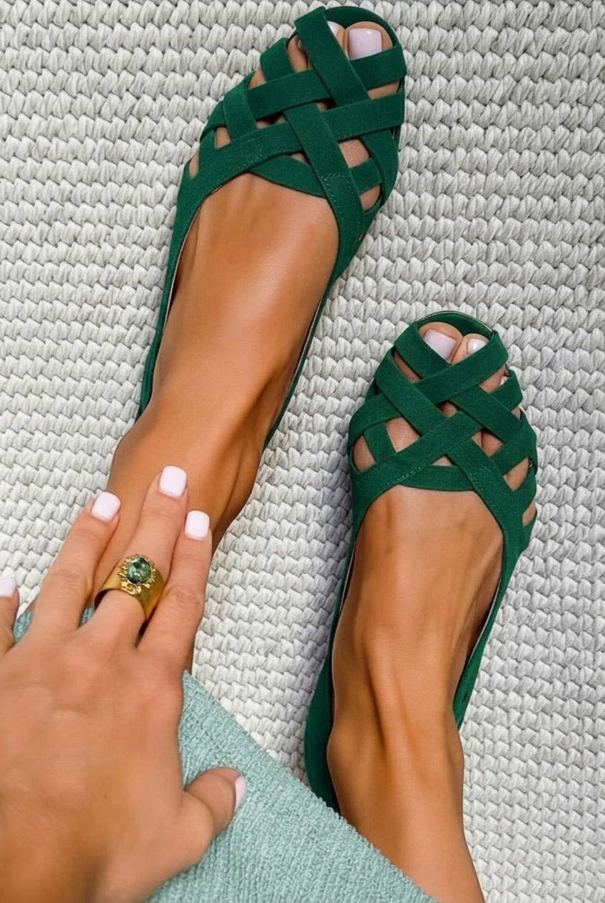 Dark Blue Woven Strap Open Toe Flat Casual Sandals