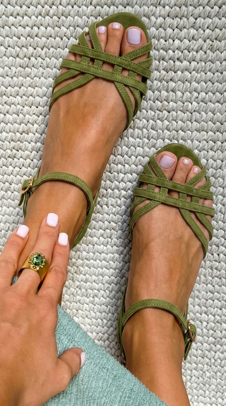 Vintage Tan Suede Multi Strap Ankle Buckle Flat Sandals
